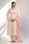 Buy_Laxmishriali_Off White Silk, Organza Embroidery V-neck Sophia Anarkali Set _at_Aza_Fashions