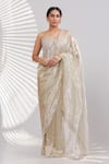 Buy_Laxmishriali_Off White Satin, Tissue Beads, Embroidery, Aurelia Draped Saree With Blouse _at_Aza_Fashions