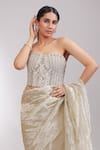 Laxmishriali_Off White Satin, Tissue Beads, Embroidery, Aurelia Draped Saree With Blouse _Online_at_Aza_Fashions
