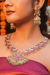 Amaara Jewels_Gold Plated Stones, Pearls Gulbahar Pachi Kundan Ruby Necklace Set _Online_at_Aza_Fashions