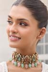 Amaara Jewels_Gold Plated Stones Celadon Bloom Moissanite And Droplets Choker Set _Online_at_Aza_Fashions
