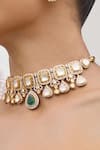 Shop_Amaara Jewels_Gold Plated Gemstones, Ayira Moissanite And Emerald Sleek Necklace Set _Online_at_Aza_Fashions