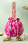 Buy_Amyra_Pink Embroidery, Tassels, Metallic Thread Arith Floral Brocade Potli_at_Aza_Fashions