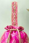 Amyra_Pink Embroidery, Tassels, Metallic Thread Arith Floral Brocade Potli_Online_at_Aza_Fashions