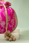 Buy_Amyra_Pink Embroidery, Tassels, Metallic Thread Arith Floral Brocade Potli_Online_at_Aza_Fashions