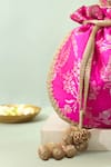 Shop_Amyra_Pink Embroidery, Tassels, Metallic Thread Arith Floral Brocade Potli_Online_at_Aza_Fashions