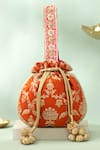 Buy_Amyra_Orange Embroidery, Zari, Tassels, Beads Taroob Handwoven Brocade Potli_at_Aza_Fashions