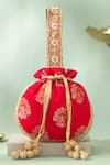 Shop_Amyra_Red Zari, Embroidery, Tassels, Beads Rangriti Zardozi Potli Bag_at_Aza_Fashions