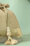 Amyra_Beige Tassels, Beads, Metallic Thread Nira Katan Silk Woven Potli Bag _Online_at_Aza_Fashions