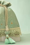 Amyra Green Tassels, Beads, Metallic Thread Ruva Katan Silk Woven Potli Bag Online at Aza Fashions Amyra_Green Tassels, Beads, Metallic Thread Ruva Katan Silk Woven Potli Bag_Online_at_Aza_Fashions