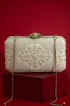 Shop_Amyra_Silver Beads, Embroidery Sehra Pearl Embellished Clutch_at_Aza_Fashions