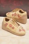 Buy_Around Always_Beige Trove Floral Embroidered Wedge Sneakers _at_Aza_Fashions