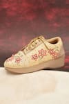 Buy_Around Always_Beige Trove Floral Embroidered Wedge Sneakers _Online_at_Aza_Fashions