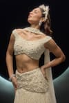 Buy_Couture By Niharika_Ivory Net, Viscose Pearls, Embroidery, Beads Liora Hand Lehenga Set _Online_at_Aza_Fashions