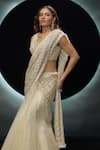 Buy_Couture By Niharika_Ivory Net Embroidery, Sequins V-neck Alvara Pre-draped Saree With Blouse _Online_at_Aza_Fashions