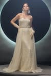 Buy_Couture By Niharika_Ivory Net Sequins, Stones, Embroidery, Beads, Radiara Hand Gown With Trail _at_Aza_Fashions