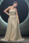 Couture By Niharika_Ivory Net Sequins, Stones, Embroidery, Beads, Radiara Hand Gown With Trail _Online_at_Aza_Fashions