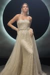 Buy_Couture By Niharika_Ivory Net Sequins, Stones, Embroidery, Beads, Radiara Hand Gown With Trail _Online_at_Aza_Fashions