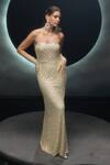 Shop_Couture By Niharika_Ivory Net Sequins, Stones, Embroidery, Beads, Radiara Hand Gown With Trail _at_Aza_Fashions