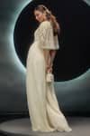 Couture By Niharika_Ivory Viscose Sweetheart , Open Hand Embroidered Jumpsuit With Cape _Online_at_Aza_Fashions