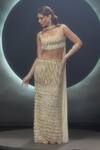 Shop_Couture By Niharika_Gold Organza, Chiffon Beads, Sequins, Embroidery Square Glora Hand Skirt Set _at_Aza_Fashions