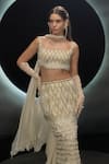 Buy_Couture By Niharika_Gold Organza, Chiffon Beads, Sequins, Embroidery Square Glora Hand Skirt Set _Online_at_Aza_Fashions