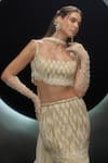 Shop_Couture By Niharika_Gold Organza, Chiffon Beads, Sequins, Embroidery Square Glora Hand Skirt Set _Online_at_Aza_Fashions