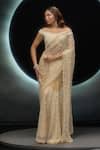 Shop_Couture By Niharika_Beige Net Beads, Sequins Sweetheart Vanya Hand Embroidered Saree With Blouse _at_Aza_Fashions