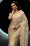 Buy_Couture By Niharika_Beige Net Beads, Sequins Sweetheart Vanya Hand Embroidered Saree With Blouse _Online_at_Aza_Fashions