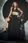 Shop_Couture By Niharika_Black Chiffon Beads, Sequins, Stones Celestiya Hand Embroidered Gown With Cape _at_Aza_Fashions
