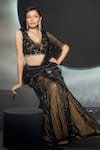 Buy_Couture By Niharika_Black Net Sequins, Beads, Embroidery Lunaira Pre-draped Saree With Blouse _Online_at_Aza_Fashions