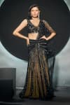 Buy_Couture By Niharika_Black Net Sequins, Beads, Embroidery Lunaira Pre-draped Saree With Blouse _at_Aza_Fashions