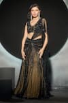 Shop_Couture By Niharika_Black Net Sequins, Beads, Embroidery Lunaira Pre-draped Saree With Blouse _Online_at_Aza_Fashions