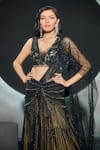 Couture By Niharika_Black Net Sequins, Beads, Embroidery Lunaira Pre-draped Saree With Blouse _at_Aza_Fashions