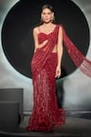 Couture By Niharika_Red Net Sequins, Embroidery Sweetheart Clarissea Pre-draped Saree With Blouse _Online_at_Aza_Fashions