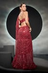 Shop_Couture By Niharika_Red Net Sequins, Embroidery Sweetheart Clarissea Pre-draped Saree With Blouse _at_Aza_Fashions