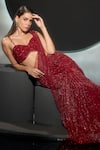 Buy_Couture By Niharika_Red Net Sequins, Embroidery Sweetheart Clarissea Pre-draped Saree With Blouse _Online_at_Aza_Fashions