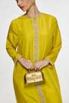Buy_Ekaya Banaras_Mustard Silk Embroidery, Metallic Thread Round Neck Handwoven Kurta And Pant Set _Online_at_Aza_Fashions