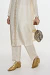 Ekaya Banaras_Ivory Silk Embroidery Round Neck Handwoven Mashroo Kurta And Pant Set _Online_at_Aza_Fashions