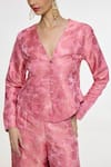 Ekaya Banaras_Pink Satin, Silk Zari, Embroidery Handwoven Banarasi Tanchoi Jacket And Pant Set _Online_at_Aza_Fashions