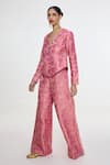 Buy_Ekaya Banaras_Pink Satin, Silk Zari, Embroidery Handwoven Banarasi Tanchoi Jacket And Pant Set _Online_at_Aza_Fashions