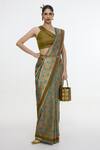 Buy_Ekaya Banaras_Olive Green Satin, Silk Zari Handwoven Saree With Running Blouse _at_Aza_Fashions
