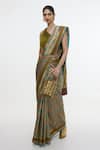 Ekaya Banaras_Olive Green Satin, Silk Zari Handwoven Saree With Running Blouse _Online_at_Aza_Fashions