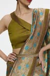 Buy_Ekaya Banaras_Olive Green Satin, Silk Zari Handwoven Saree With Running Blouse _Online_at_Aza_Fashions