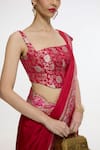 Ekaya Banaras_Red Satin, Silk Zari, Handwoven Kadhwa Banarasi Saree With Running Blouse _Online_at_Aza_Fashions