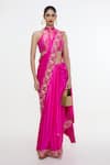 Buy_Ekaya Banaras_Fuchsia Silk Embroidery, Zari Handwoven Mashroo Saree With Running Blouse _at_Aza_Fashions