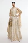 Buy_Ekaya Banaras_Ivory Satin, Silk Zari, Handwoven Lehenga Set With Unstitched Blouse Piece _at_Aza_Fashions