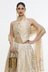 Buy_Ekaya Banaras_Ivory Satin, Silk Zari, Handwoven Lehenga Set With Unstitched Blouse Piece _Online_at_Aza_Fashions