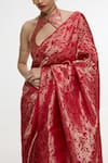 Ekaya Banaras_Red Satin, Silk, Tissue Zari Handwoven Crimson Saree With Running Blouse _Online_at_Aza_Fashions