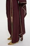 Ekaya Banaras_Burgundy Silk Handwoven Pre-draped Pant Saree Set _Online_at_Aza_Fashions